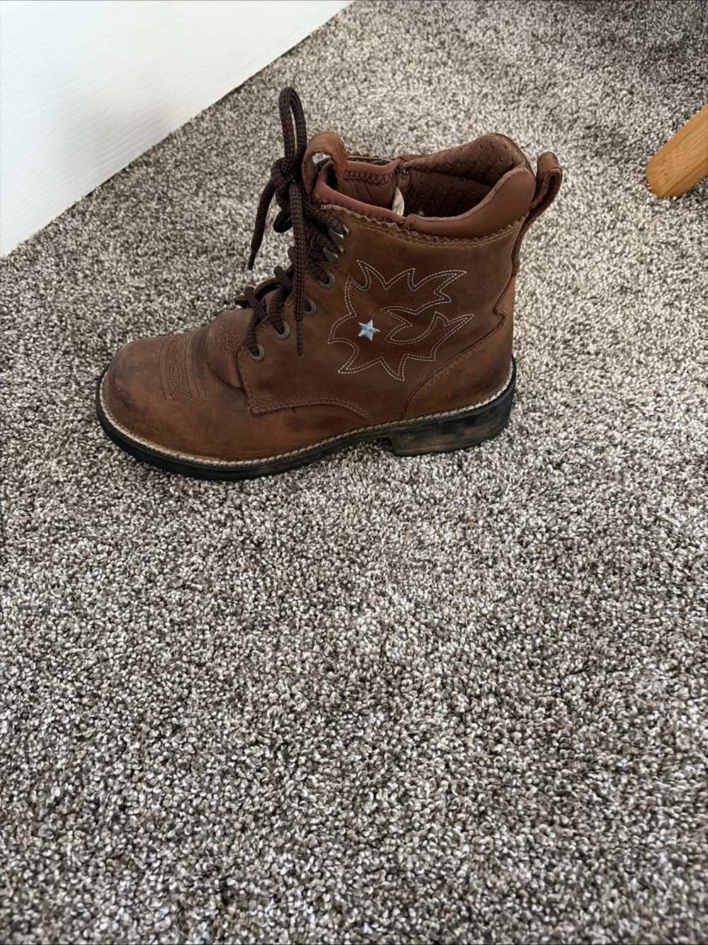 Ariat Brown Leather Lace-Up Ankle Boot with Star Accent